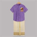 Happy Pongal  | Personalized Kids Shirt & Dhoti  - ROYAL PURPLE - 0 - 6 Months Old (Chest-23") (Dhoti length-14")