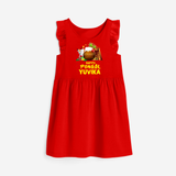 Happy Pongal  | Personalized Kids  frock   - RED - 1 - 2 Years Old (Chest 22" , Full Length 22")
