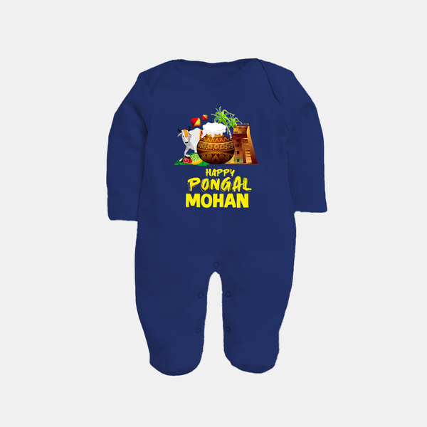 Happy Pongal  | Personalized Kids Fullbody Suit  - NAVY BLUE - New Born (Chest 7.5")
