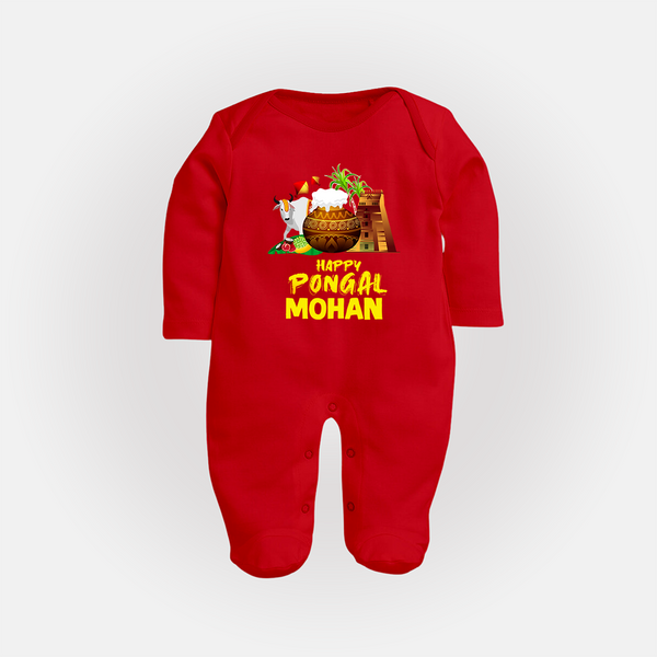 Happy Pongal  | Personalized Kids Fullbody Suit  - RED - New Born (Chest 7.5")