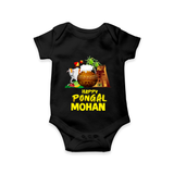 Happy Pongal  | Personalized Kids Romper  - BLACK - New Born (Chest 14")