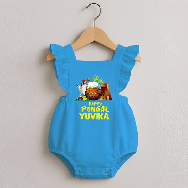 Happy Pongal  | Personalized Kids Romper frock   - SKY BLUE - 0 - 3 Months Old (Chest 19")