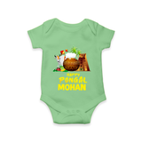 Happy Pongal  | Personalized Kids Romper  - GREEN - New Born (Chest 14")