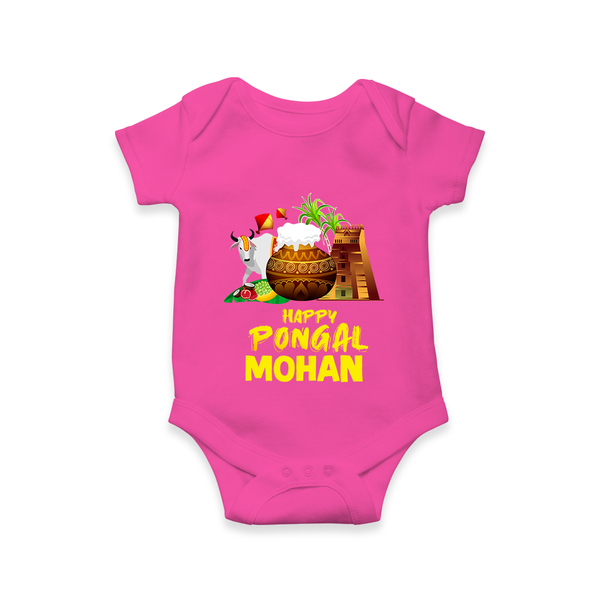 Happy Pongal  | Personalized Kids Romper  - HOT PINK - New Born (Chest 14")