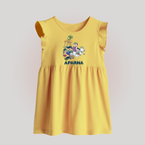Cute Pongal Family Illustration | Customized Baby frock  for Kid - PASTEL YELLOW - 0 - 3 Months Old (Chest 17")