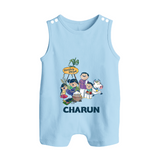 Cute Pongal Family Illustration | Customized Romper Suit for Kid - BABY BLUE - 0 - 5 Months Old (Chest 18")