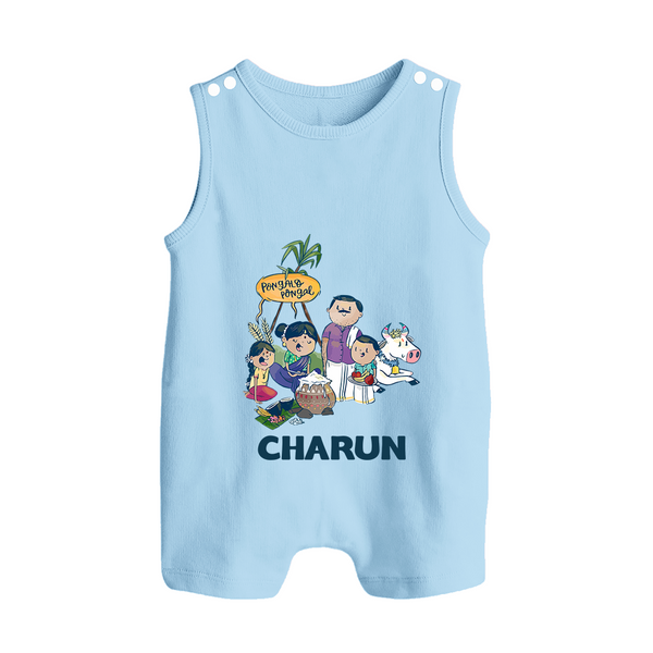 Cute Pongal Family Illustration | Customized Romper Suit for Kid - BABY BLUE - 0 - 5 Months Old (Chest 18")