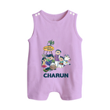 Cute Pongal Family Illustration | Customized Romper Suit for Kid - LILAC - 0 - 5 Months Old (Chest 18")