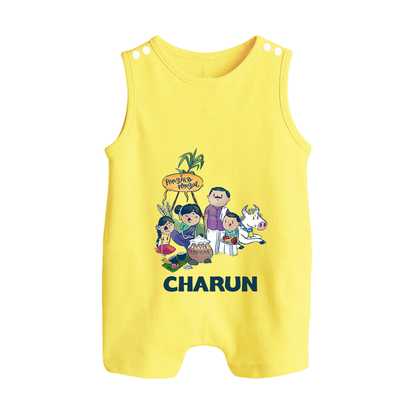 Cute Pongal Family Illustration | Customized Romper Suit for Kid - PASTEL YELLOW - 0 - 5 Months Old (Chest 18")