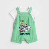 Cute Pongal Family Illustration | Customized Dungaree for Kid - GREEN - 0 - 5 Months Old (Chest 18")