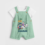 Cute Pongal Family Illustration | Customized Dungaree for Kid - MINT GREEN - 0 - 5 Months Old (Chest 18")
