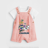 Cute Pongal Family Illustration | Customized Dungaree for Kid - PEACH - 0 - 5 Months Old (Chest 18")