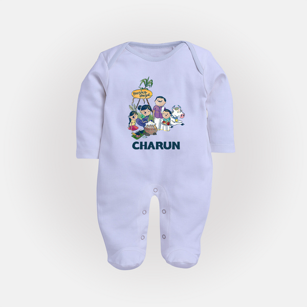 Cute Pongal Family Illustration | Customized Fullbody Suit for Kid - BABY BLUE - New Born (Chest 7.5")