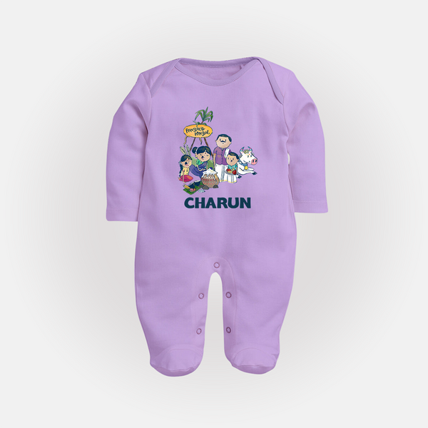 Cute Pongal Family Illustration | Customized Fullbody Suit for Kid - LILAC - New Born (Chest 7.5")