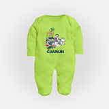 Cute Pongal Family Illustration | Customized Fullbody Suit for Kid - LIME GREEN - New Born (Chest 7.5")