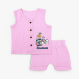 Cute Pongal Family Illustration | Customized Jabla Set for Kids - BABY PINK - 0 - 3 Months Old (Chest 9.8")