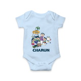 Cute Pongal Family Illustration | Customized Romper for baby - BABY BLUE - New Born (Chest 14")