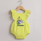 Cute Pongal Family Illustration | Customized Romper frock  for Kid - PASTEL YELLOW - 0 - 3 Months Old (Chest 19")