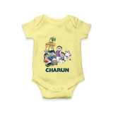 Cute Pongal Family Illustration | Customized Romper for baby - PASTEL YELLOW - New Born (Chest 14")