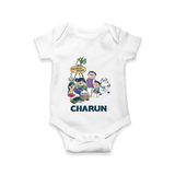 Cute Pongal Family Illustration | Customized Romper for baby - WHITE - New Born (Chest 14")