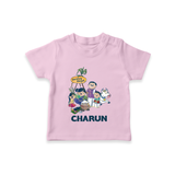 Cute Pongal Family Illustration | Customized T-Shirt for Kid - BABY PINK - 0-5 Months Old (Chest 17")