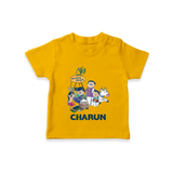 Cute Pongal Family Illustration | Customized T-Shirt for Kid - CHROME YELLOW - 0-5 Months Old (Chest 17")
