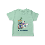 Cute Pongal Family Illustration | Customized T-Shirt for Kid - MINT GREEN - 0-5 Months Old (Chest 17")