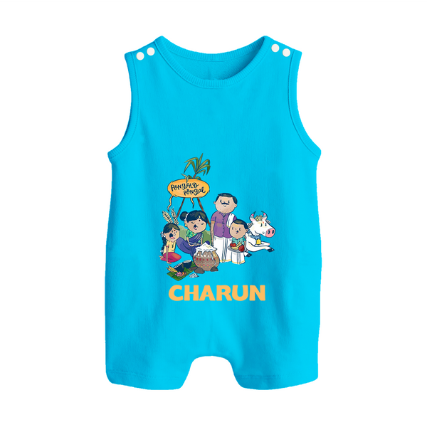 Cute Pongal Family Illustration | Customized Romper Suit for Kid - SKY BLUE - 0 - 5 Months Old (Chest 18")