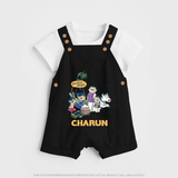 Cute Pongal Family Illustration | Customized Dungaree for Kid - BLACK - 0 - 5 Months Old (Chest 18")