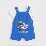 Cute Pongal Family Illustration | Customized Dungaree for Kid - COBALT BLUE - 0 - 5 Months Old (Chest 18")
