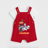 Cute Pongal Family Illustration | Customized Dungaree for Kid - RED - 0 - 5 Months Old (Chest 18")