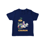 Cute Pongal Family Illustration | Customized T-Shirt for Kid - NAVY BLUE - 0-5 Months Old (Chest 17")