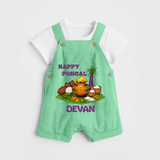 Happy Pongal Traditional Pot Print Kids Dungaree  with Name | Customized Dungaree for Kid - GREEN - 0 - 5 Months Old (Chest 18")
