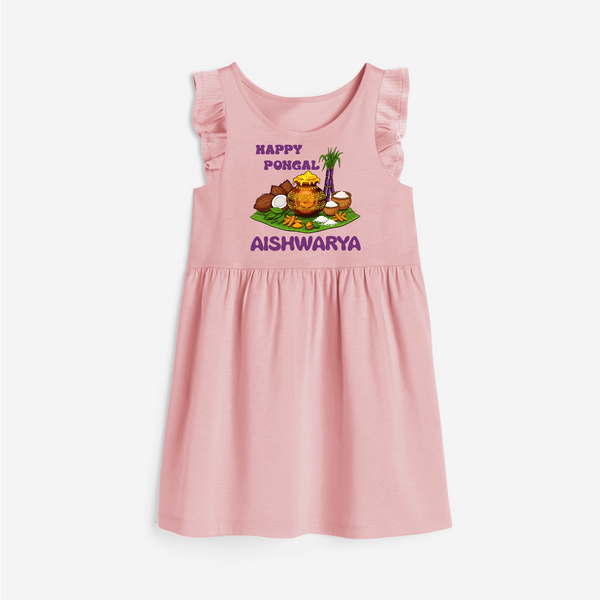 Happy Pongal Traditional Pot Print Kids  frock   with Name | Customized  frock  for Kid - BABY PINK - 1 - 2 Years Old (Chest 22" , Full Length 22")