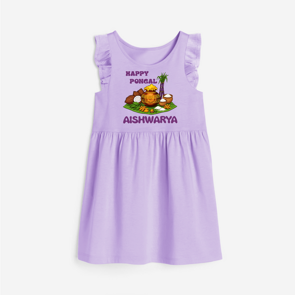 Happy Pongal Traditional Pot Print Kids  frock   with Name | Customized  frock  for Kid - LILAC - 1 - 2 Years Old (Chest 22" , Full Length 22")