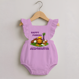 Happy Pongal Traditional Pot Print Kids Romper frock   with Name | Customized Romper frock  for Kid - BABY PINK - 0 - 3 Months Old (Chest 19")