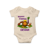 Happy Pongal Traditional Pot Print Kids Romper  with Name | Customized Romper for baby - IVORY - New Born (Chest 14")