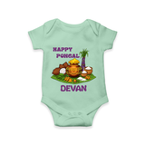 Happy Pongal Traditional Pot Print Kids Romper  with Name | Customized Romper for baby - MINT GREEN - New Born (Chest 14")