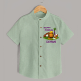 Happy Pongal Traditional Pot Print Kids Shirt  with Name | Customized Shirt for Kid - MINT GREEN - 0 - 6 Months Old (Chest 23")
