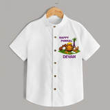 Happy Pongal Traditional Pot Print Kids Shirt  with Name | Customized Shirt for Kid - WHITE - 0 - 6 Months Old (Chest 23")