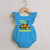 Happy Pongal Traditional Pot Print Kids Romper frock   with Name | Customized Romper frock  for Kid - SKY BLUE - 0 - 3 Months Old (Chest 19")