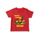 Happy Pongal Traditional Pot Print Kids T-Shirt  with Name | Customized T-Shirt for Kid - RED - 0-5 Months Old (Chest 17")