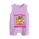 Happy Pongal Temple Theme  | Personalized Kids Romper Suit - LILAC - 0 - 5 Months Old (Chest 18")