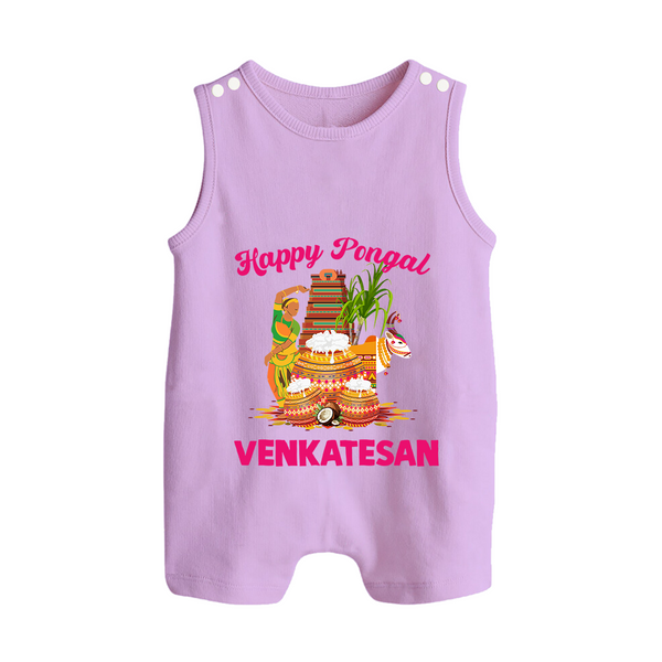 Happy Pongal Temple Theme  | Personalized Kids Romper Suit - LILAC - 0 - 5 Months Old (Chest 18")
