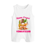 Happy Pongal Temple Theme  | Personalized Kids Romper Suit - WHITE - 0 - 5 Months Old (Chest 18")