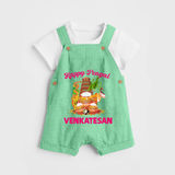 Happy Pongal Temple Theme  | Personalized Kids Dungaree  - GREEN - 0 - 5 Months Old (Chest 18")
