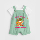 Happy Pongal Temple Theme  | Personalized Kids Dungaree  - MINT GREEN - 0 - 5 Months Old (Chest 18")
