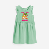 Happy Pongal Temple Theme  | Personalized Kids  frock   - MINT GREEN - 1 - 2 Years Old (Chest 22" , Full Length 22")