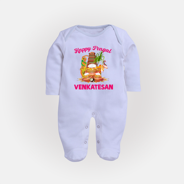 Happy Pongal Temple Theme  | Personalized Kids Fullbody Suit  - BABY BLUE - New Born (Chest 7.5")