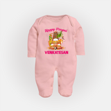 Happy Pongal Temple Theme  | Personalized Kids Fullbody Suit  - BABY PINK - New Born (Chest 7.5")